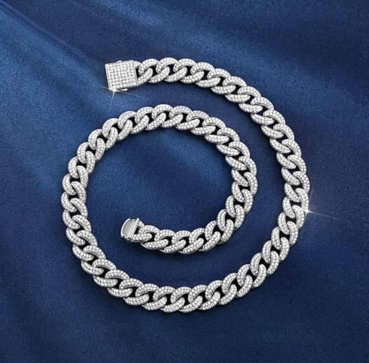 11mm Moissanite Miami Cuban Link Chain in S925 Silver