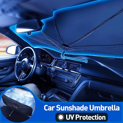 Car Windshield Sun Shade Umbrella - Foldable Car Umbrella Sunshade Cover UV Block Car Front Window (Heat Insulation Protection) for Auto Windshield Covers Most Cars