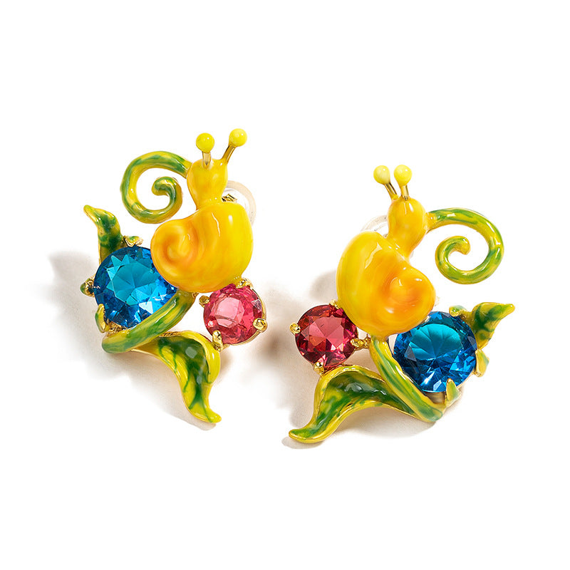 Enamelled Earrings "Snail", 18K Gold Plated Metal and Glass