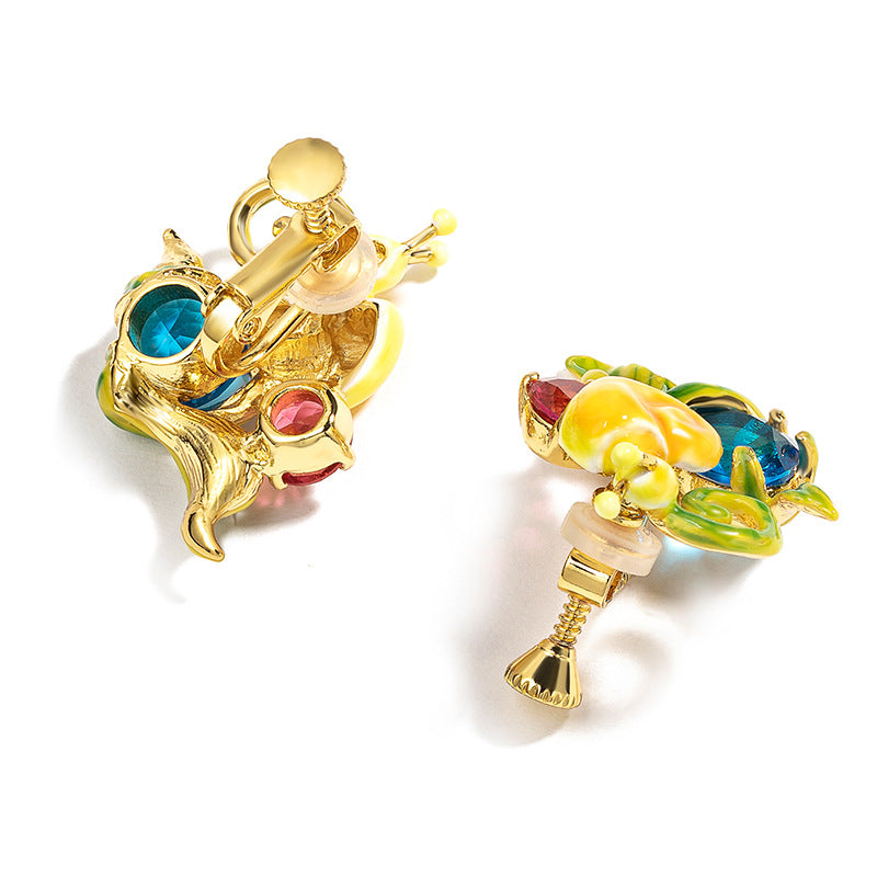 Enamelled Earrings "Snail", 18K Gold Plated Metal and Glass