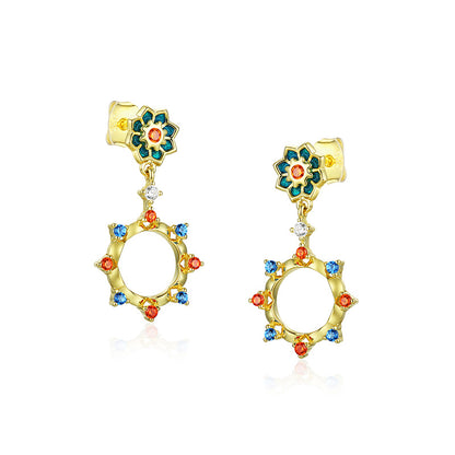 Original Lotus Pattern Zirconia Earrings