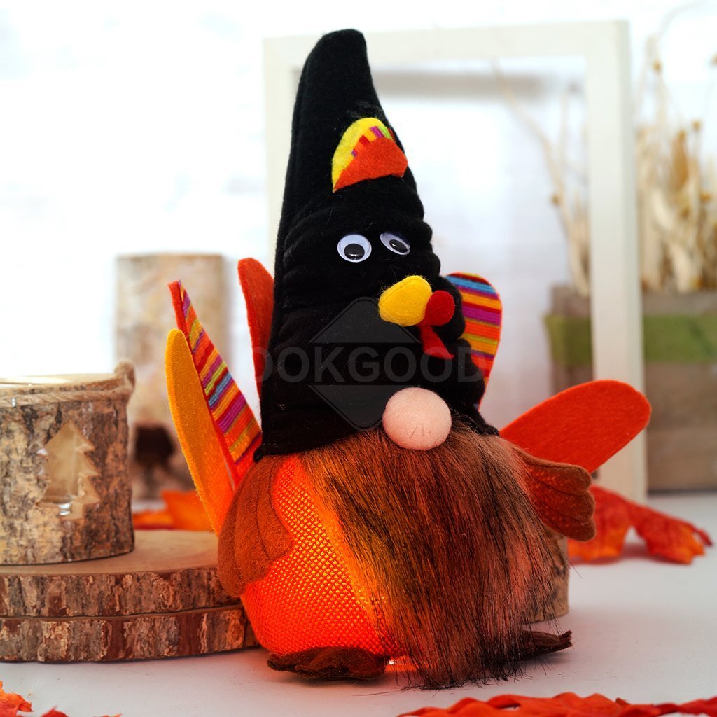 Plush Turkey Gnome Couple With Lights For Thanksgiving Gift