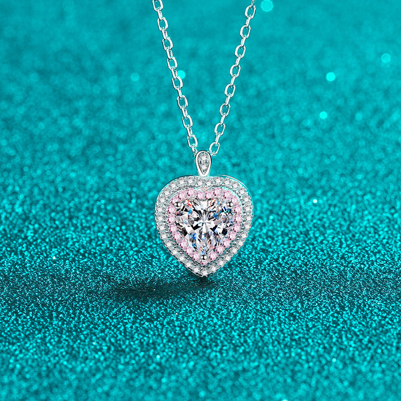 Sterling Silver Moissanite Heart Pendant Chain Necklace