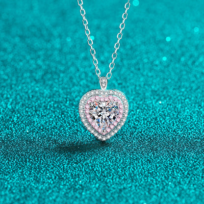 Sterling Silver Moissanite Heart Pendant Chain Necklace