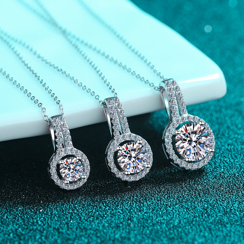 White Gold Moissanite Pendant Necklace For Women