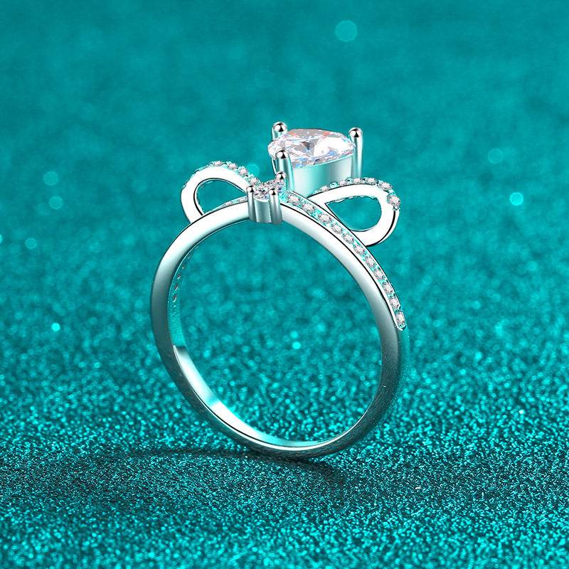 Women's Sterling Silver Bow Design Engagement Ring with Round Cubic