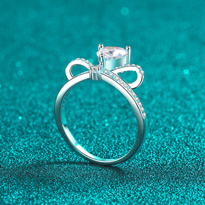 Women's Sterling Silver Bow Design Engagement Ring with Round Cubic