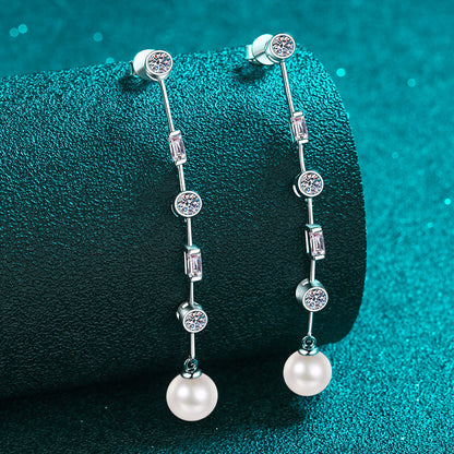 Cubic Moissanite and Pearl Drop Earring