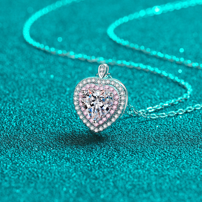 Sterling Silver Moissanite Heart Pendant Chain Necklace