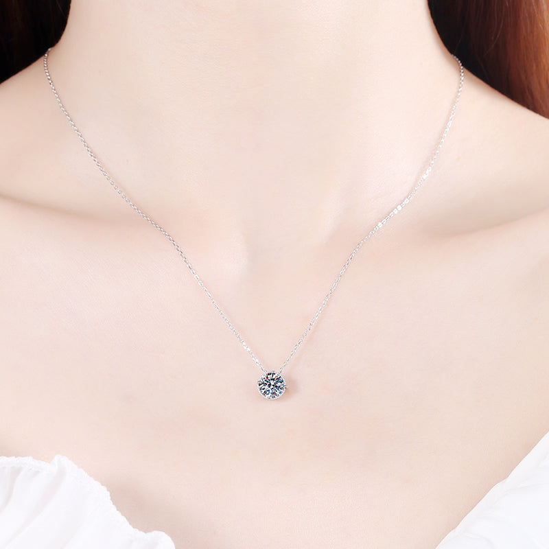 White Gold Real Moissanite Pendant Necklace For Women