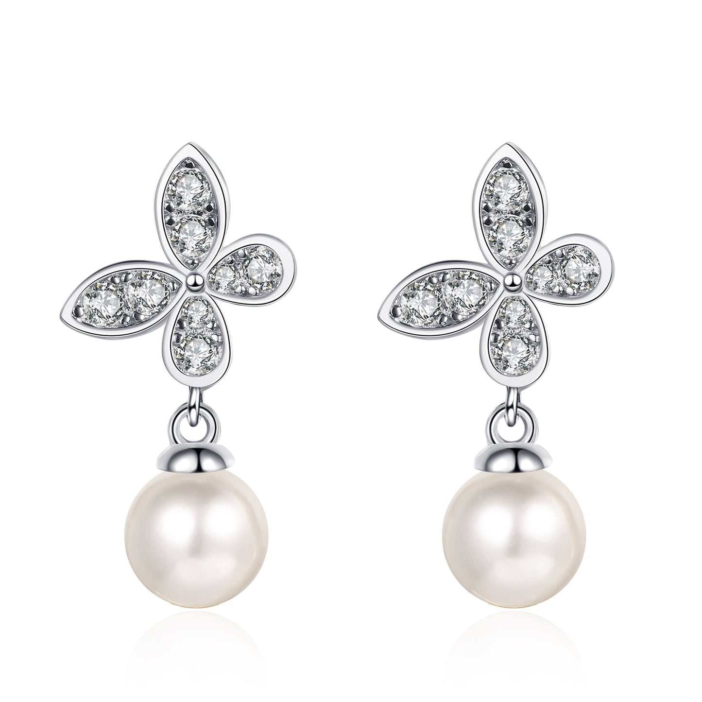 Freshwater Cultured Pearl Stud Earrings With Moissanite