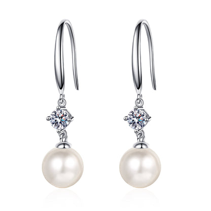 Freshwater Cultured Pearl Stud Earrings With Moissanite