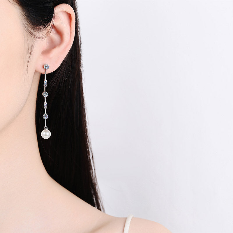 Cubic Moissanite and Pearl Drop Earring