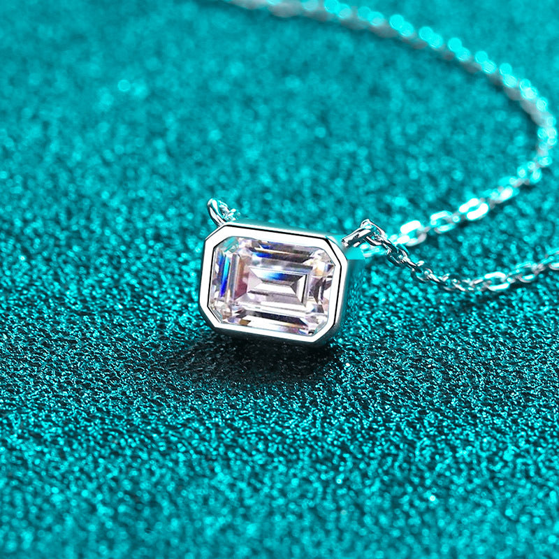 Real White Gold Emerald Cut Moissanite Pendant Necklace