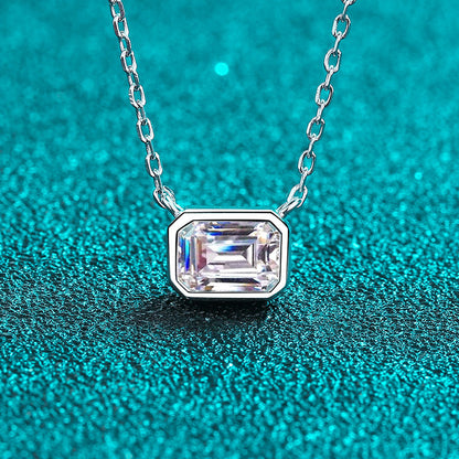 Real White Gold Emerald Cut Moissanite Pendant Necklace