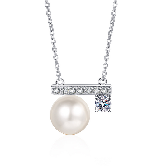 Freshwater Cultured Pearl White Gold Necklace Pendants With Moissanite