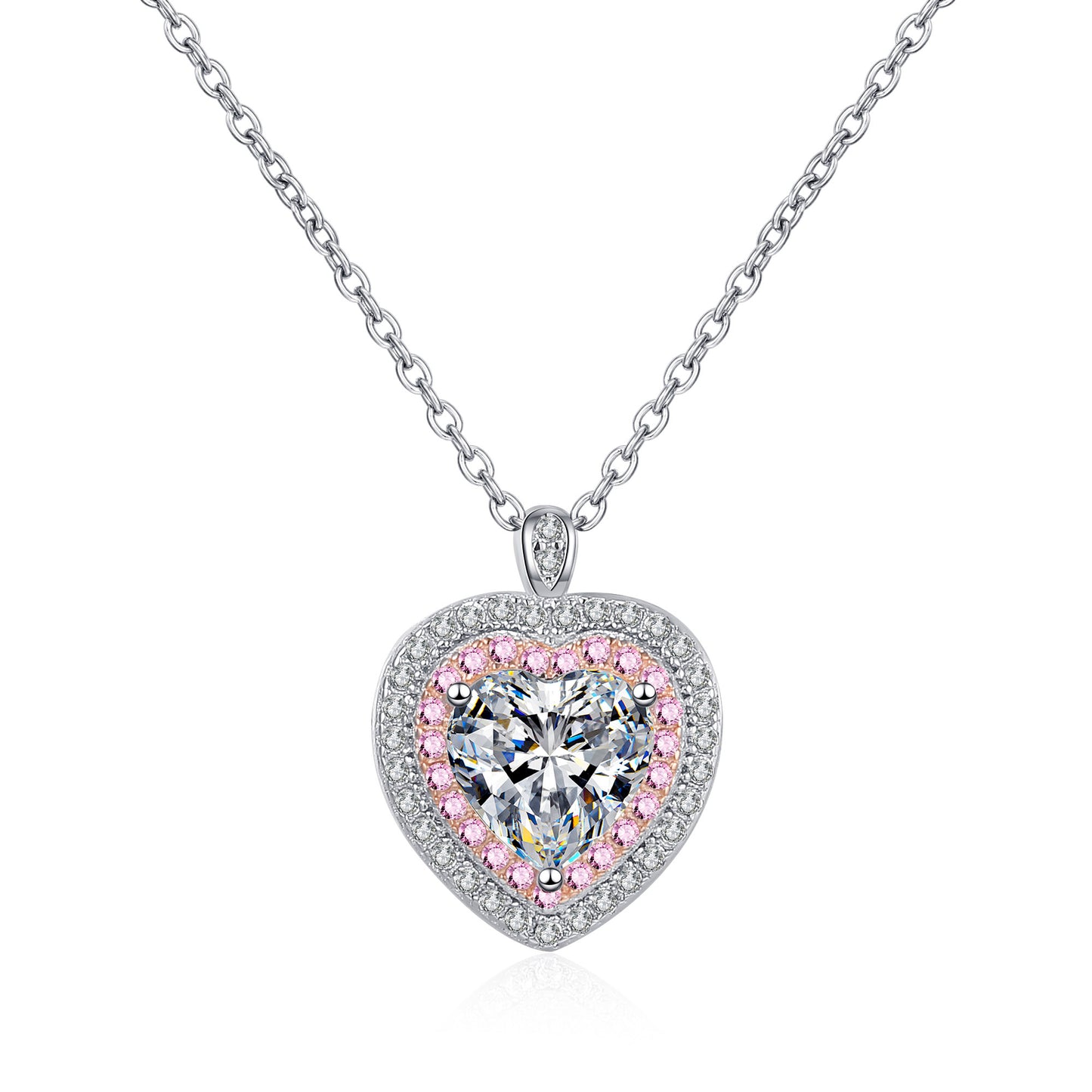 Sterling Silver Moissanite Heart Pendant Chain Necklace