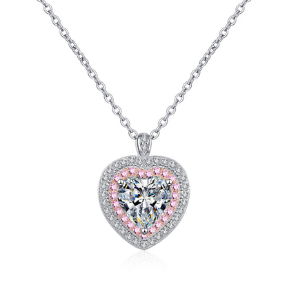 Sterling Silver Moissanite Heart Pendant Chain Necklace