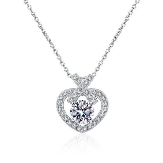 Sterling Silver Necklace with Moissanite Heart Pendant