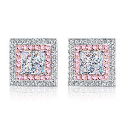 Sterling Silver Inlaid 2 Carat Moissanite Square Stud Earrings