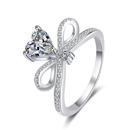 Women's Sterling Silver Bow Design Engagement Ring with Round Cubic