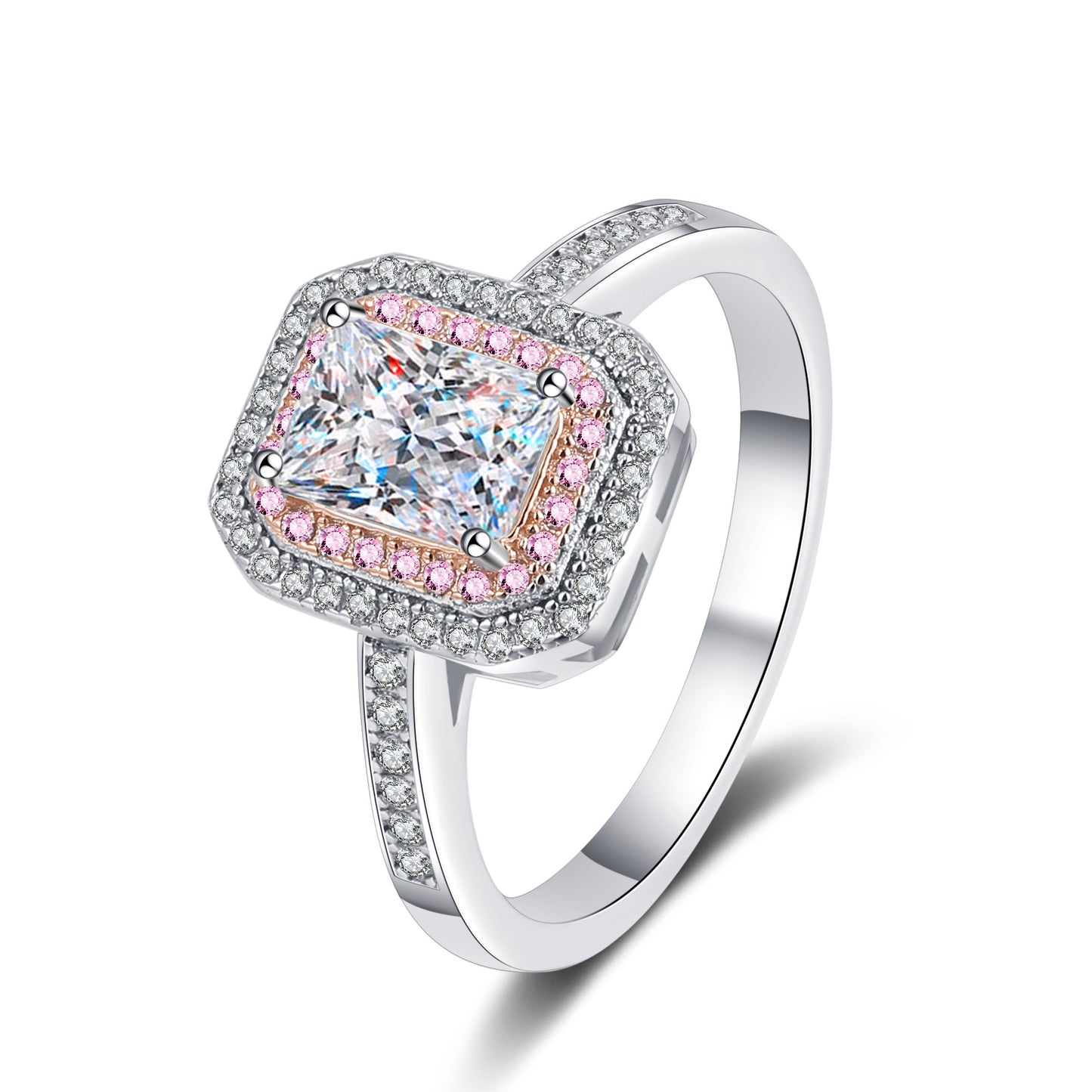 Halo Engagement Moissanite Rings for Women, Brilliant Round Cut 1 Carat D Color 925 Sterling Silver with Pink