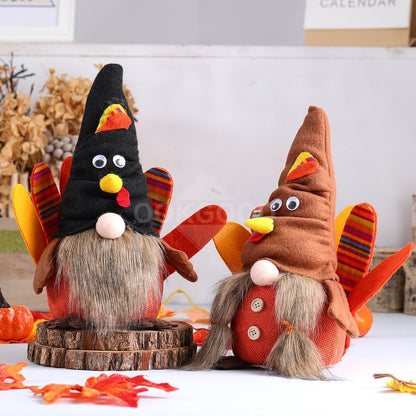 Plush Turkey Gnome Couple With Lights For Thanksgiving Gift