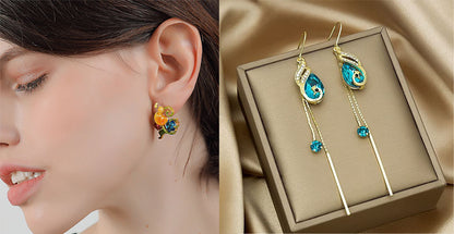 Enamelled Earrings "Snail", 18K Gold Plated Metal and Glass