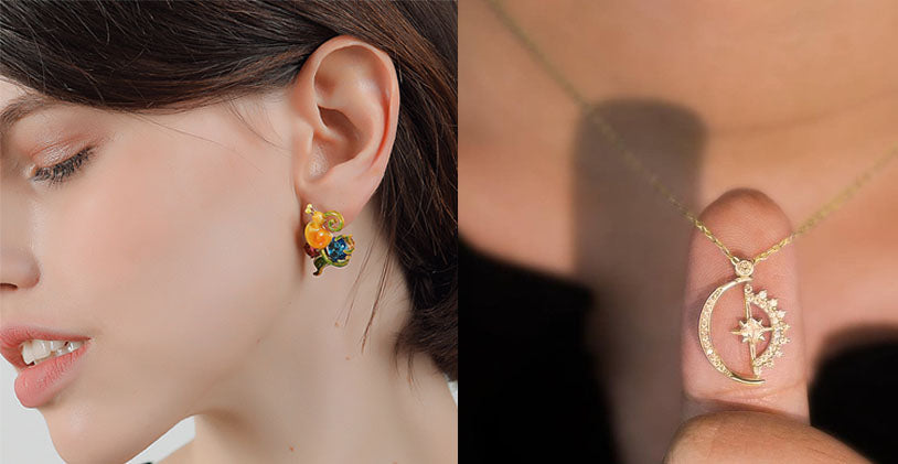 Enamelled Earrings "Snail", 18K Gold Plated Metal and Glass